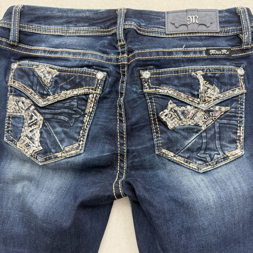 Miss Me Easy Skinny Jeans Womens 29 Dark Wash Mid Rise Embellished Sequin - Picture 5 of 8